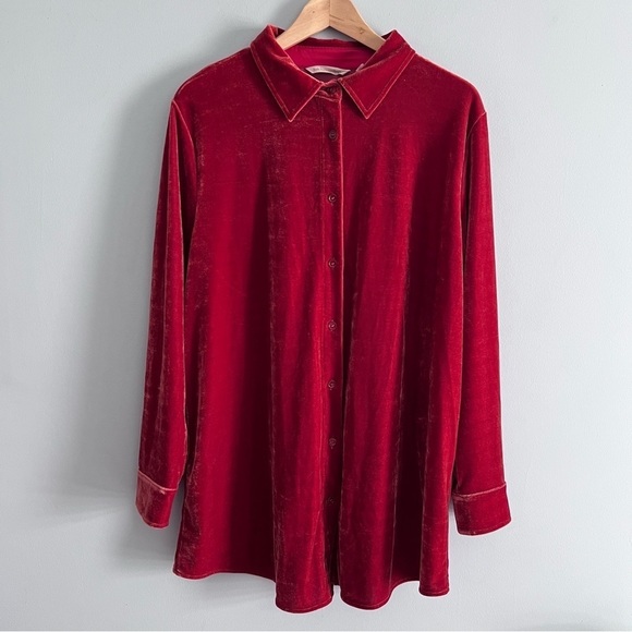 Soft Surroundings Tops - Soft Surroundings Rustic Red Velvet Boyfriend Button Up Shirt XL